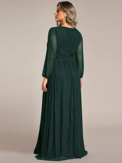 pretty BRYM|Plus Size Dazzling Empire Waist See-Through Long Sleeves A-Line Evening Dress
