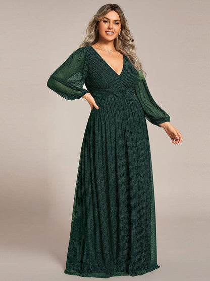 pretty BRYM|Plus Size Dazzling Empire Waist See-Through Long Sleeves A-Line Evening Dress