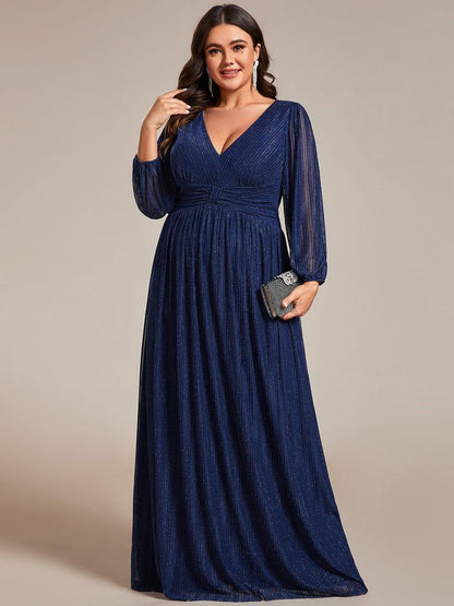 pretty BRYM|Plus Size Dazzling Empire Waist See-Through Long Sleeves A-Line Evening Dress