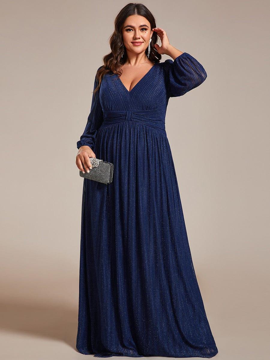 pretty BRYM|Plus Size Dazzling Empire Waist See-Through Long Sleeves A-Line Evening Dress