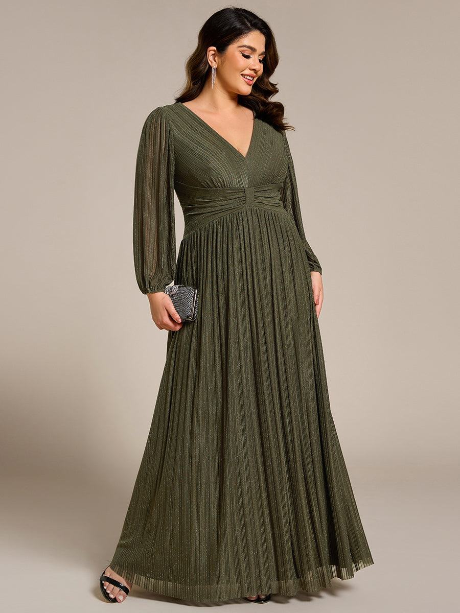 pretty BRYM|Plus Size Dazzling Empire Waist See-Through Long Sleeves A-Line Evening Dress