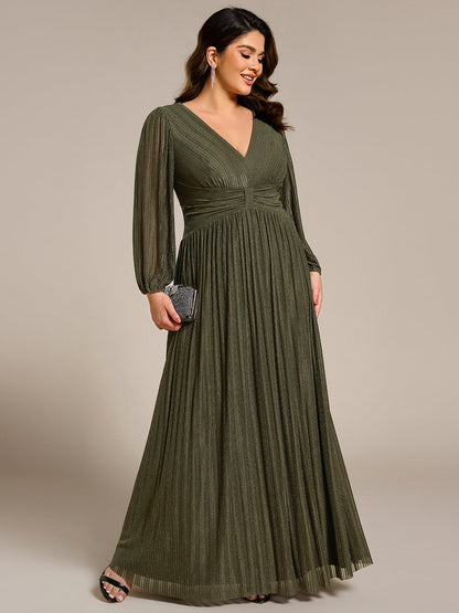 pretty BRYM|Plus Size Dazzling Empire Waist See-Through Long Sleeves A-Line Evening Dress