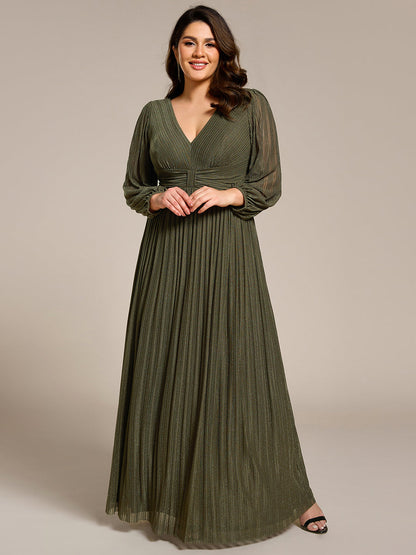 pretty BRYM|Plus Size Dazzling Empire Waist See-Through Long Sleeves A-Line Evening Dress