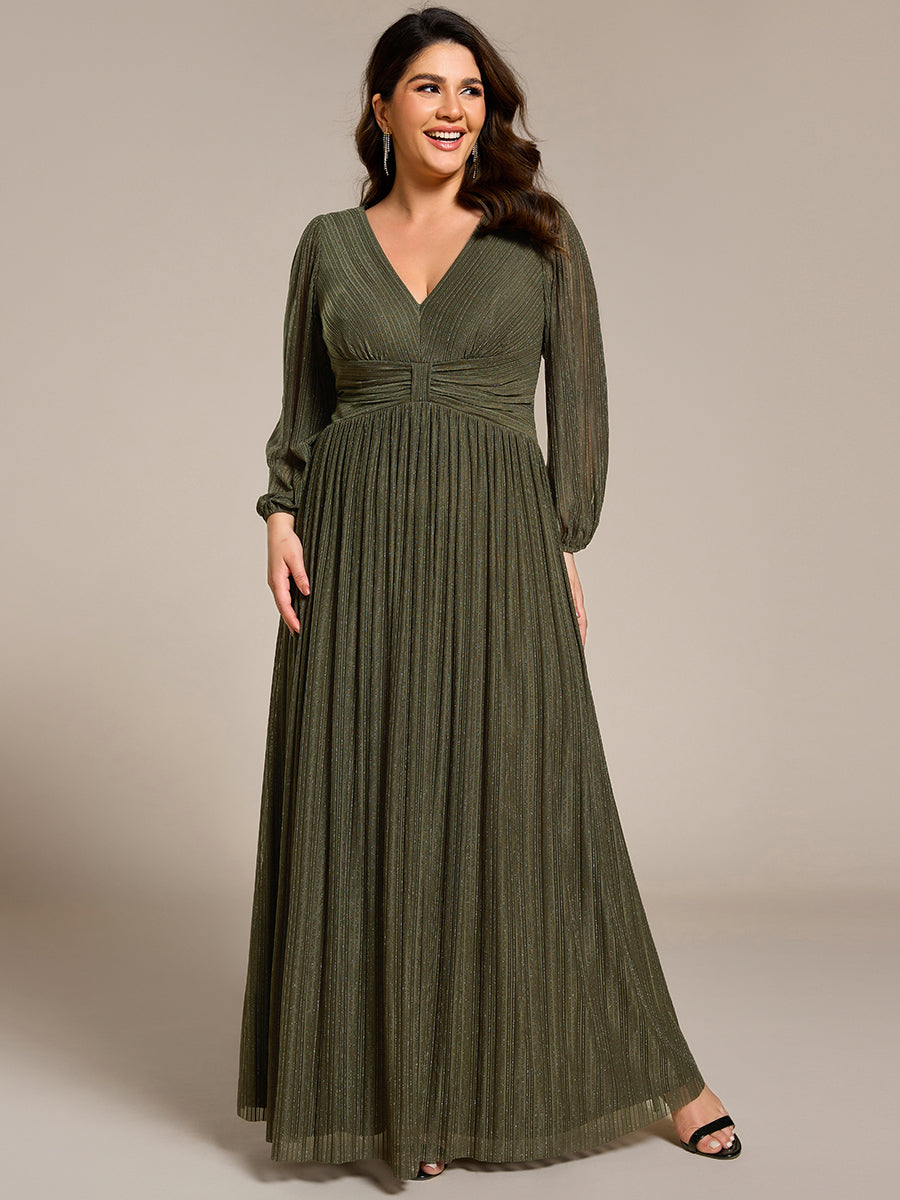 pretty BRYM|Plus Size Dazzling Empire Waist See-Through Long Sleeves A-Line Evening Dress