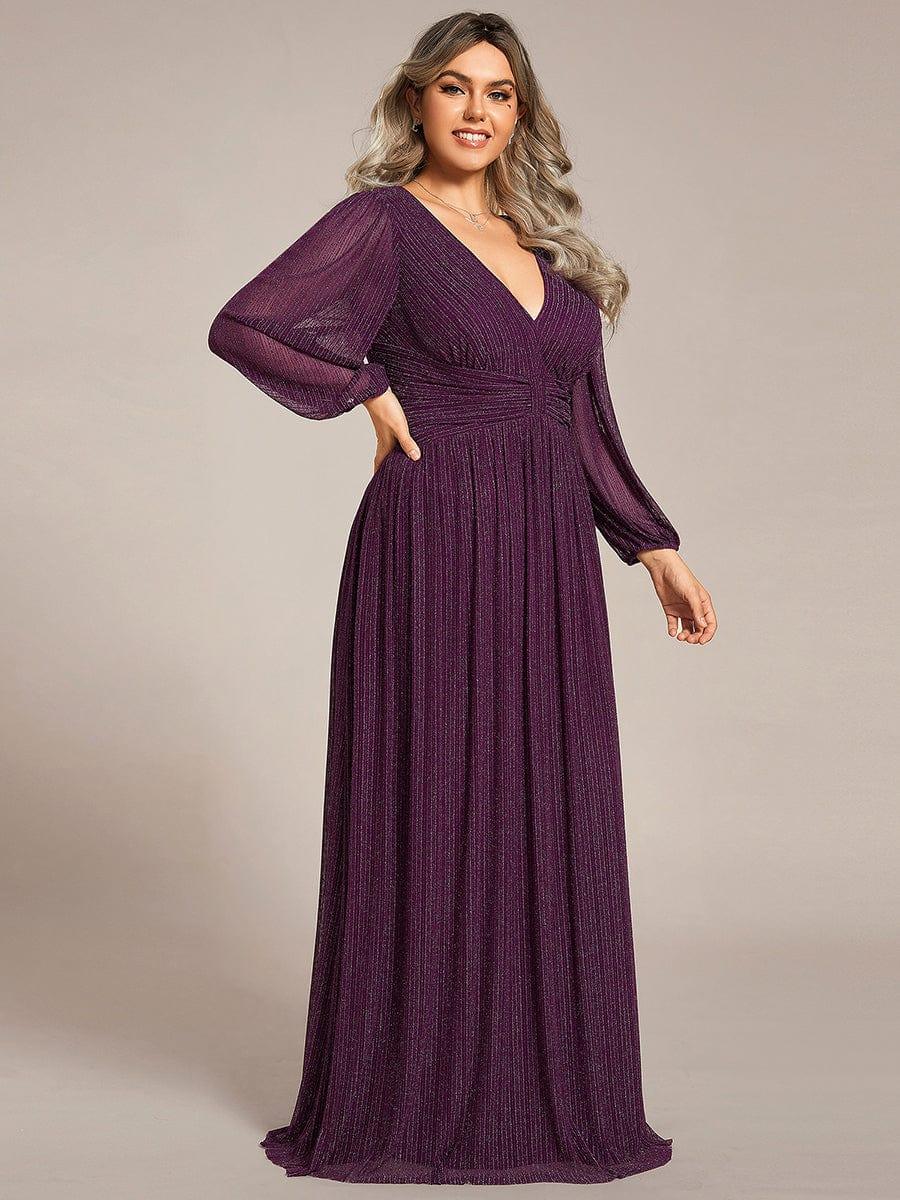 pretty BRYM|Plus Size Dazzling Empire Waist See-Through Long Sleeves A-Line Evening Dress