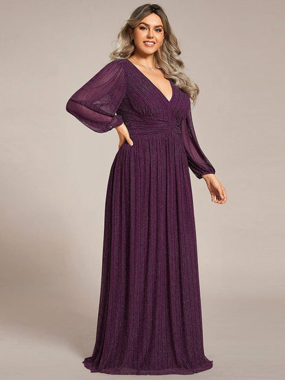 pretty BRYM|Plus Size Dazzling Empire Waist See-Through Long Sleeves A-Line Evening Dress