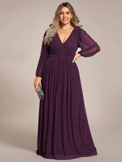 pretty BRYM|Plus Size Dazzling Empire Waist See-Through Long Sleeves A-Line Evening Dress