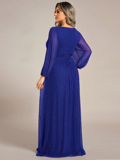 pretty BRYM|Plus Size Dazzling Empire Waist See-Through Long Sleeves A-Line Evening Dress