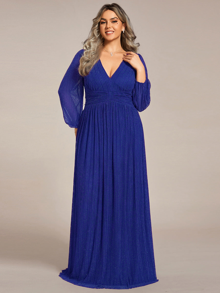 pretty BRYM|Plus Size Dazzling Empire Waist See-Through Long Sleeves A-Line Evening Dress