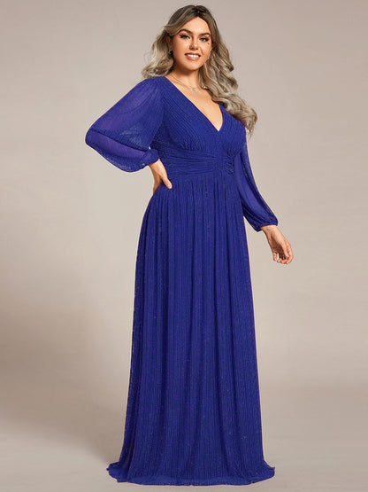 pretty BRYM|Plus Size Dazzling Empire Waist See-Through Long Sleeves A-Line Evening Dress