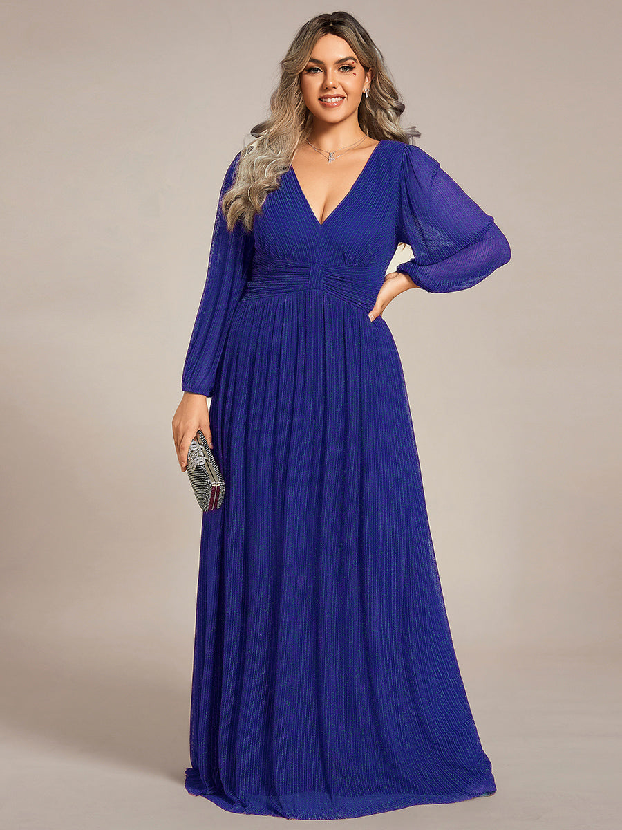 pretty BRYM|Plus Size Dazzling Empire Waist See-Through Long Sleeves A-Line Evening Dress