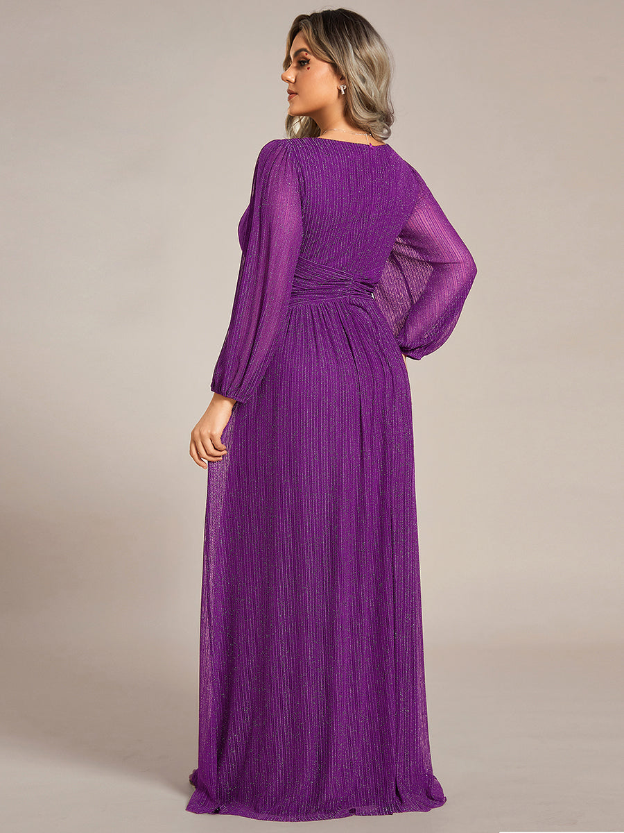 pretty BRYM|Plus Size Dazzling Empire Waist See-Through Long Sleeves A-Line Evening Dress
