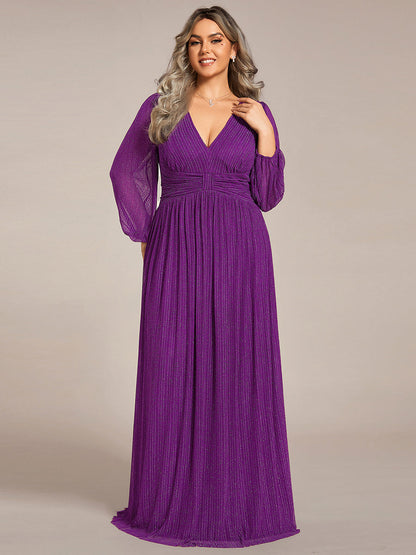 pretty BRYM|Plus Size Dazzling Empire Waist See-Through Long Sleeves A-Line Evening Dress