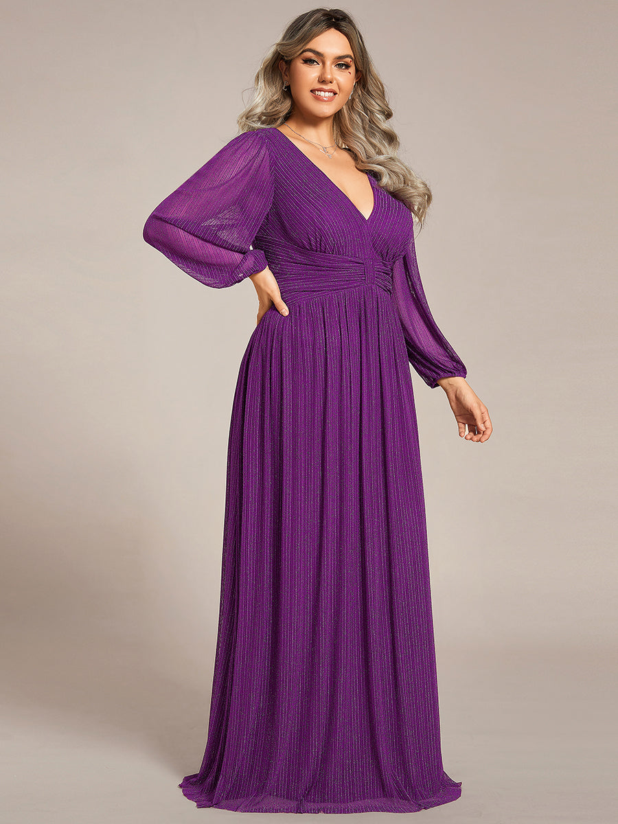 pretty BRYM|Plus Size Dazzling Empire Waist See-Through Long Sleeves A-Line Evening Dress