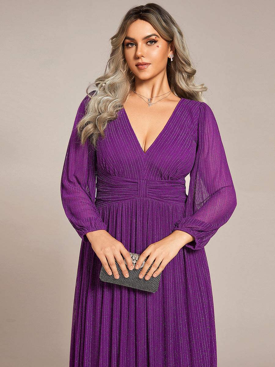 pretty BRYM|Plus Size Dazzling Empire Waist See-Through Long Sleeves A-Line Evening Dress