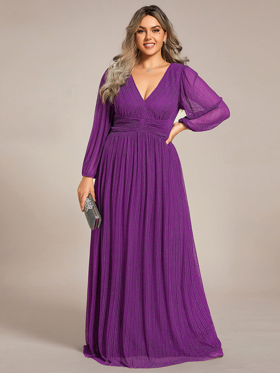 pretty BRYM|Plus Size Dazzling Empire Waist See-Through Long Sleeves A-Line Evening Dress