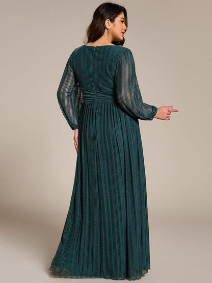 pretty BRYM|Plus Size Dazzling Empire Waist See-Through Long Sleeves A-Line Evening Dress