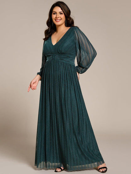 pretty BRYM|Plus Size Dazzling Empire Waist See-Through Long Sleeves A-Line Evening Dress