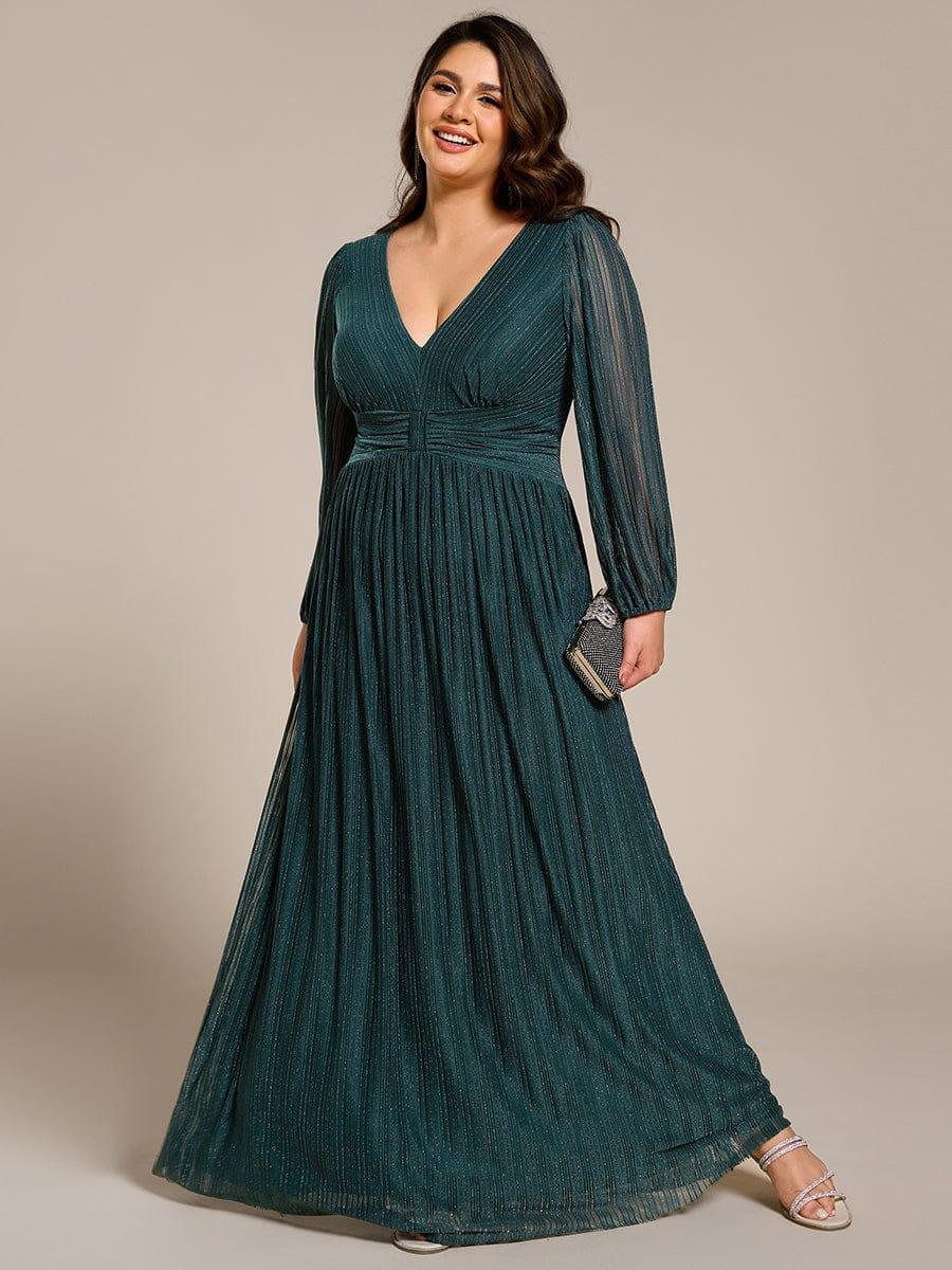 pretty BRYM|Plus Size Dazzling Empire Waist See-Through Long Sleeves A-Line Evening Dress
