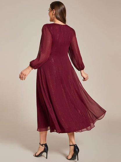 pretty EMBER|Plus Size Twist Knot Louts Leaf Long Sleeve A-Line Evening Dress