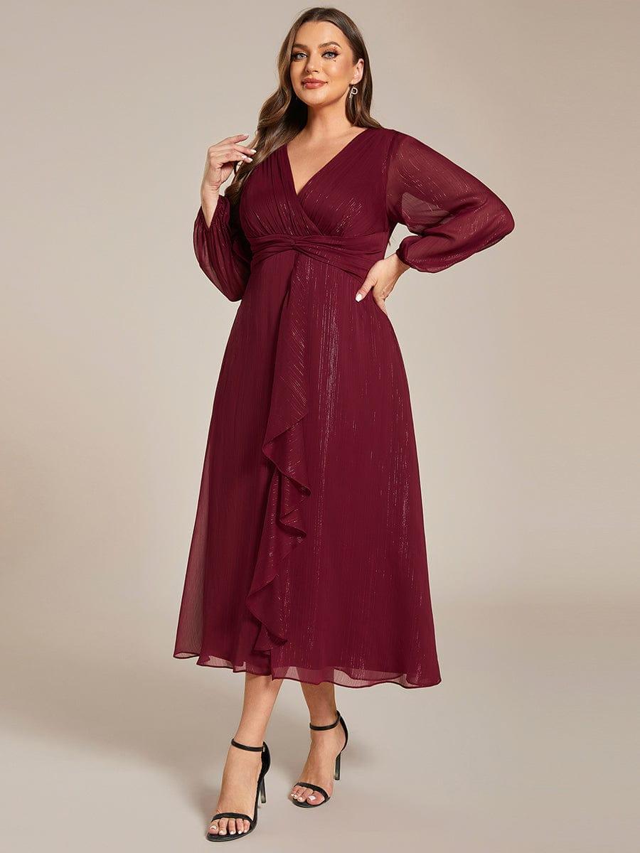 pretty EMBER|Plus Size Twist Knot Louts Leaf Long Sleeve A-Line Evening Dress