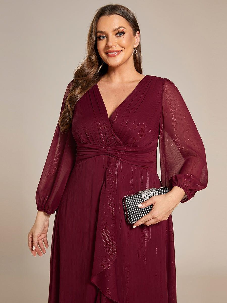 pretty EMBER|Plus Size Twist Knot Louts Leaf Long Sleeve A-Line Evening Dress