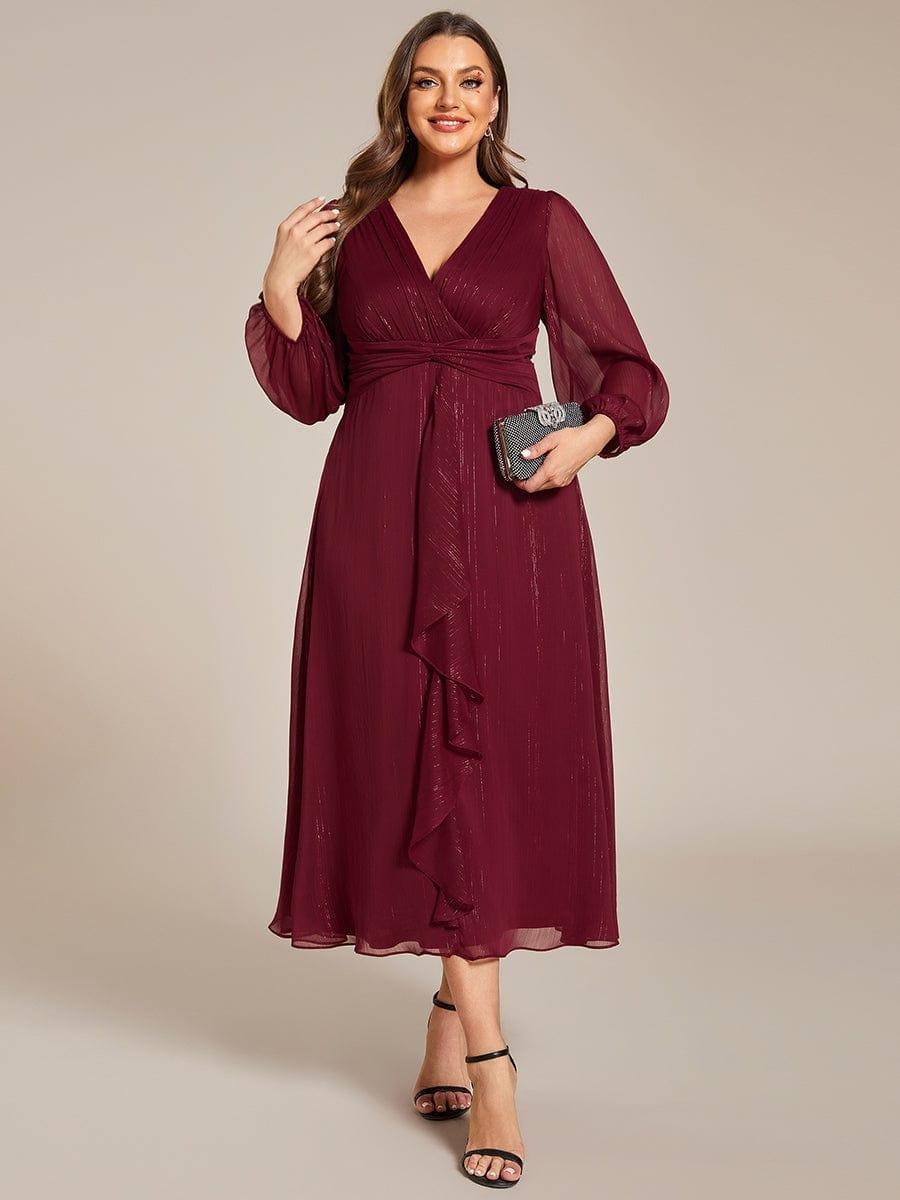 pretty EMBER|Plus Size Twist Knot Louts Leaf Long Sleeve A-Line Evening Dress