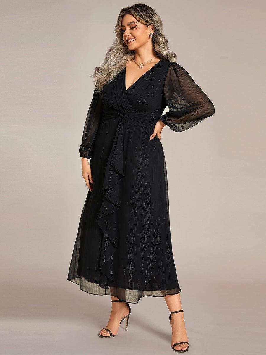 pretty EMBER|Plus Size Twist Knot Louts Leaf Long Sleeve A-Line Evening Dress