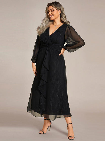 pretty EMBER|Plus Size Twist Knot Louts Leaf Long Sleeve A-Line Evening Dress