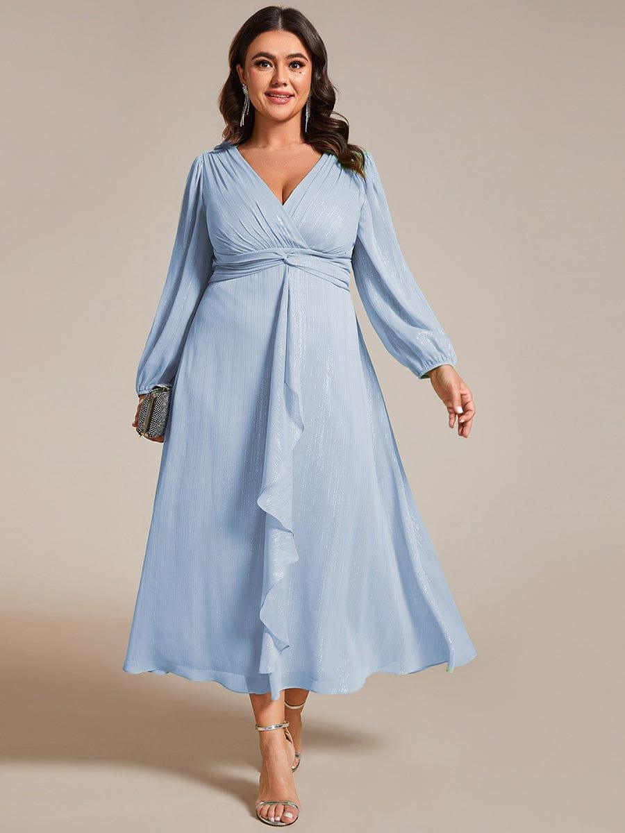 pretty EMBER|Plus Size Twist Knot Louts Leaf Long Sleeve A-Line Evening Dress