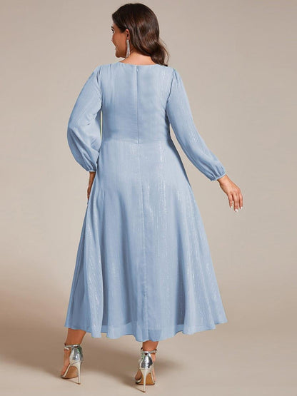 pretty EMBER|Plus Size Twist Knot Louts Leaf Long Sleeve A-Line Evening Dress