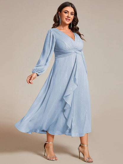 pretty EMBER|Plus Size Twist Knot Louts Leaf Long Sleeve A-Line Evening Dress
