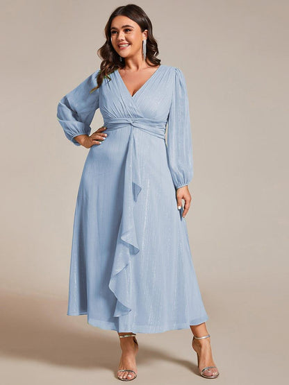 pretty EMBER|Plus Size Twist Knot Louts Leaf Long Sleeve A-Line Evening Dress