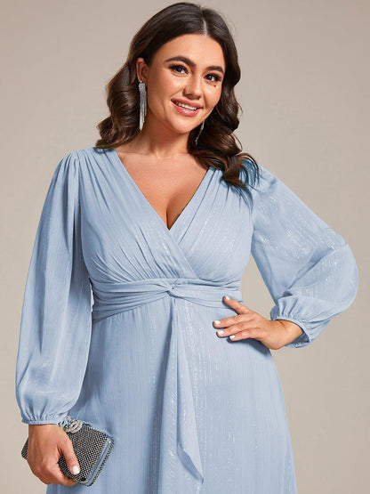 pretty EMBER|Plus Size Twist Knot Louts Leaf Long Sleeve A-Line Evening Dress