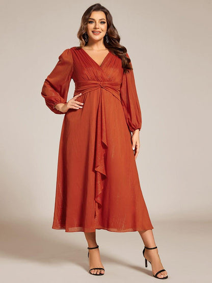 pretty EMBER|Plus Size Twist Knot Louts Leaf Long Sleeve A-Line Evening Dress