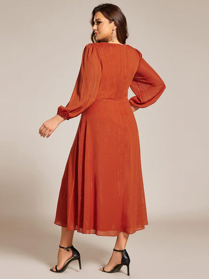 pretty EMBER|Plus Size Twist Knot Louts Leaf Long Sleeve A-Line Evening Dress