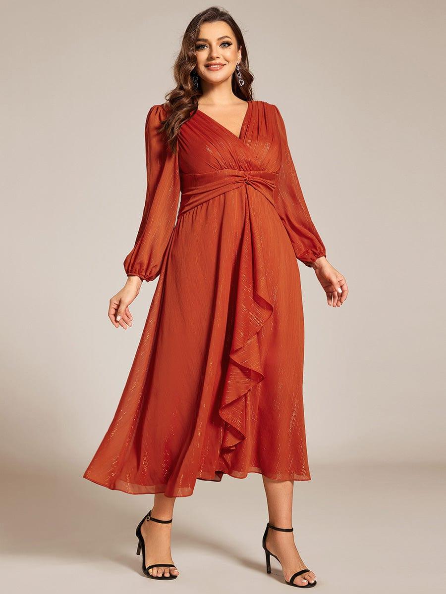 pretty EMBER|Plus Size Twist Knot Louts Leaf Long Sleeve A-Line Evening Dress