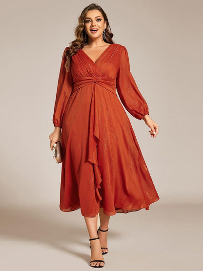 pretty EMBER|Plus Size Twist Knot Louts Leaf Long Sleeve A-Line Evening Dress