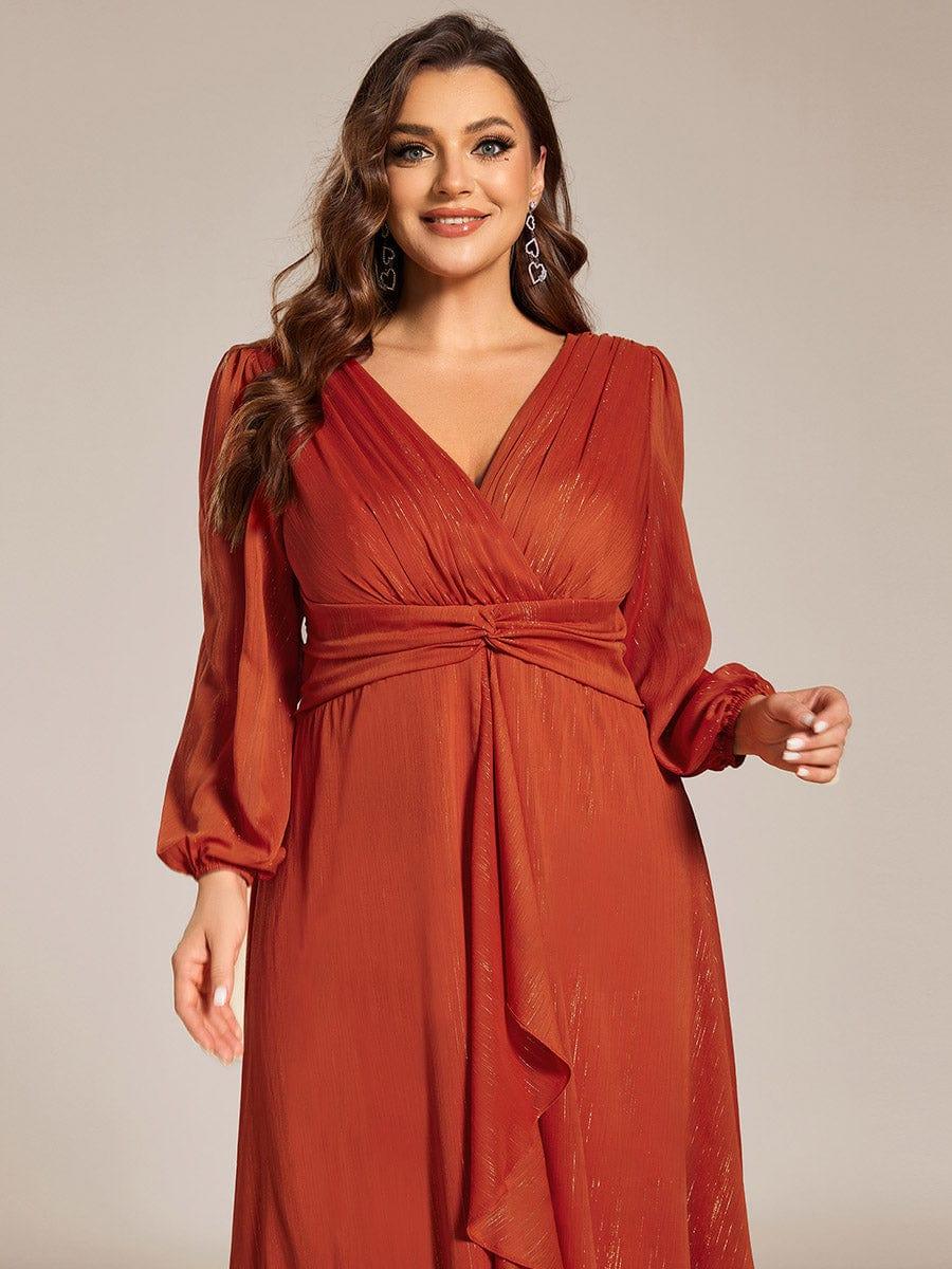 pretty EMBER|Plus Size Twist Knot Louts Leaf Long Sleeve A-Line Evening Dress