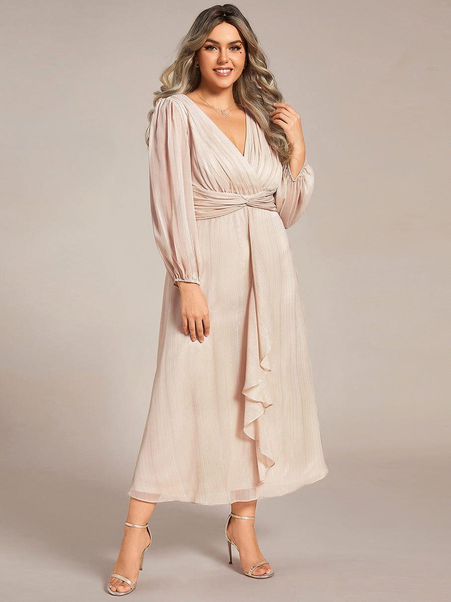 pretty EMBER|Plus Size Twist Knot Louts Leaf Long Sleeve A-Line Evening Dress