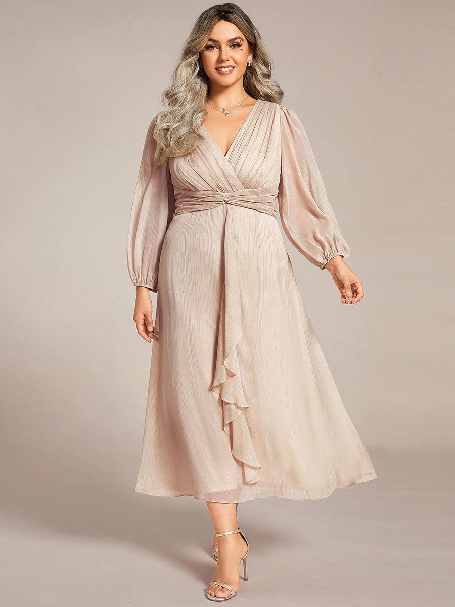 pretty EMBER|Plus Size Twist Knot Louts Leaf Long Sleeve A-Line Evening Dress