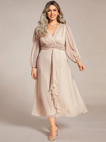 pretty EMBER|Plus Size Twist Knot Louts Leaf Long Sleeve A-Line Evening Dress