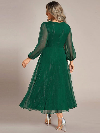 pretty EMBER|Plus Size Twist Knot Louts Leaf Long Sleeve A-Line Evening Dress