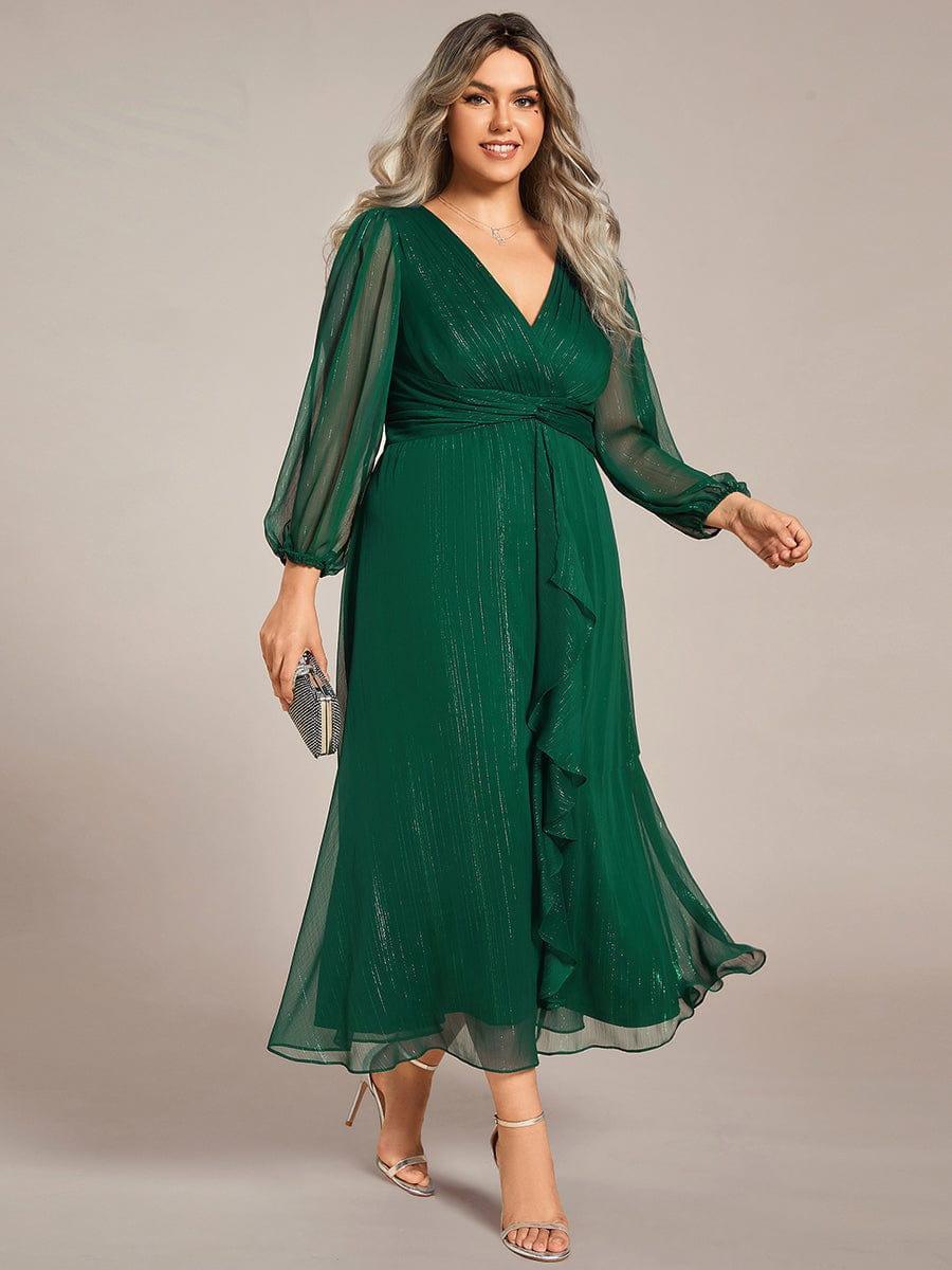 pretty EMBER|Plus Size Twist Knot Louts Leaf Long Sleeve A-Line Evening Dress