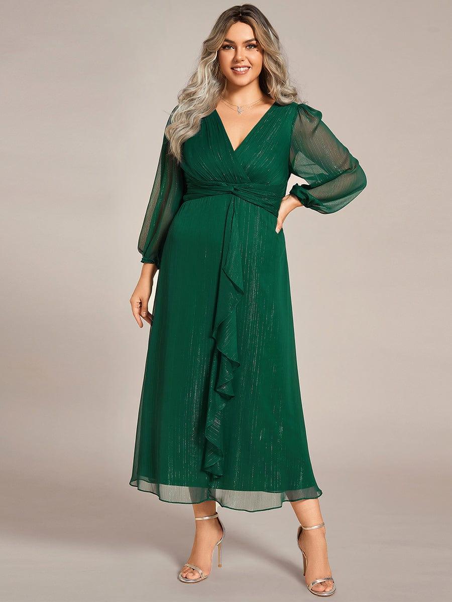 pretty EMBER|Plus Size Twist Knot Louts Leaf Long Sleeve A-Line Evening Dress