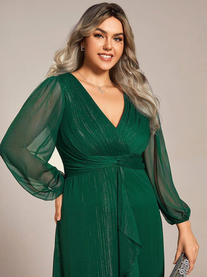 pretty EMBER|Plus Size Twist Knot Louts Leaf Long Sleeve A-Line Evening Dress