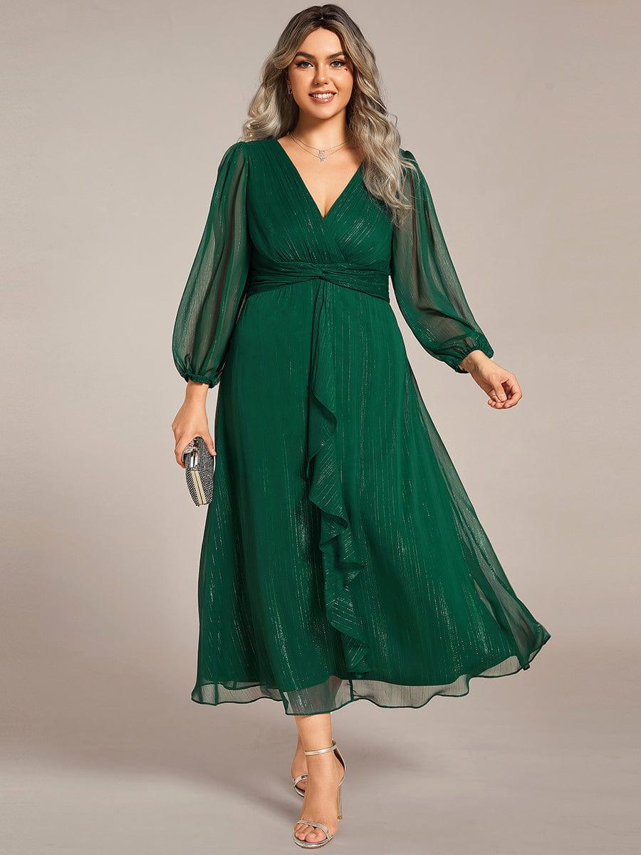 pretty EMBER|Plus Size Twist Knot Louts Leaf Long Sleeve A-Line Evening Dress