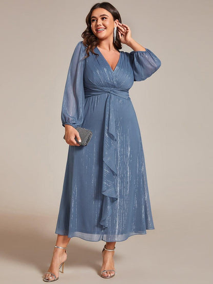 pretty EMBER|Plus Size Twist Knot Louts Leaf Long Sleeve A-Line Evening Dress