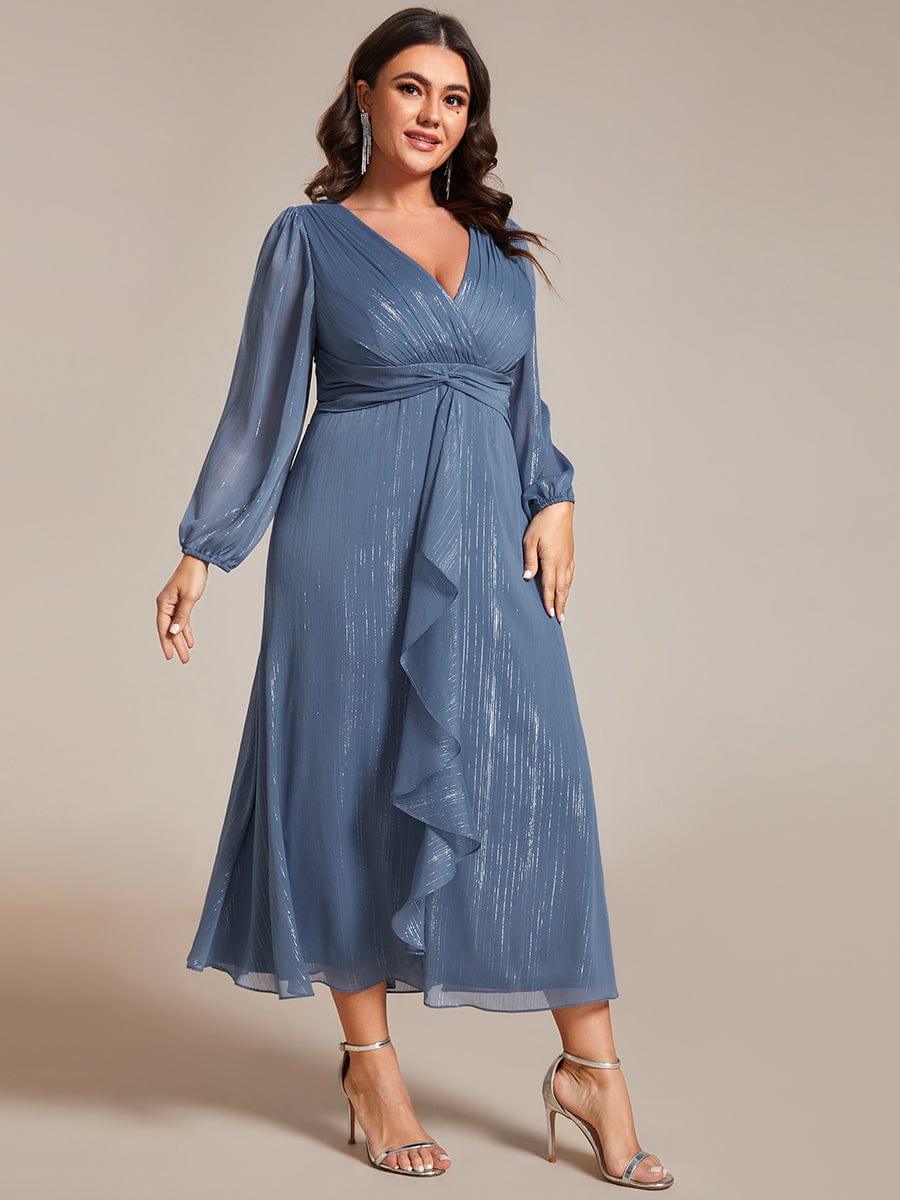 pretty EMBER|Plus Size Twist Knot Louts Leaf Long Sleeve A-Line Evening Dress