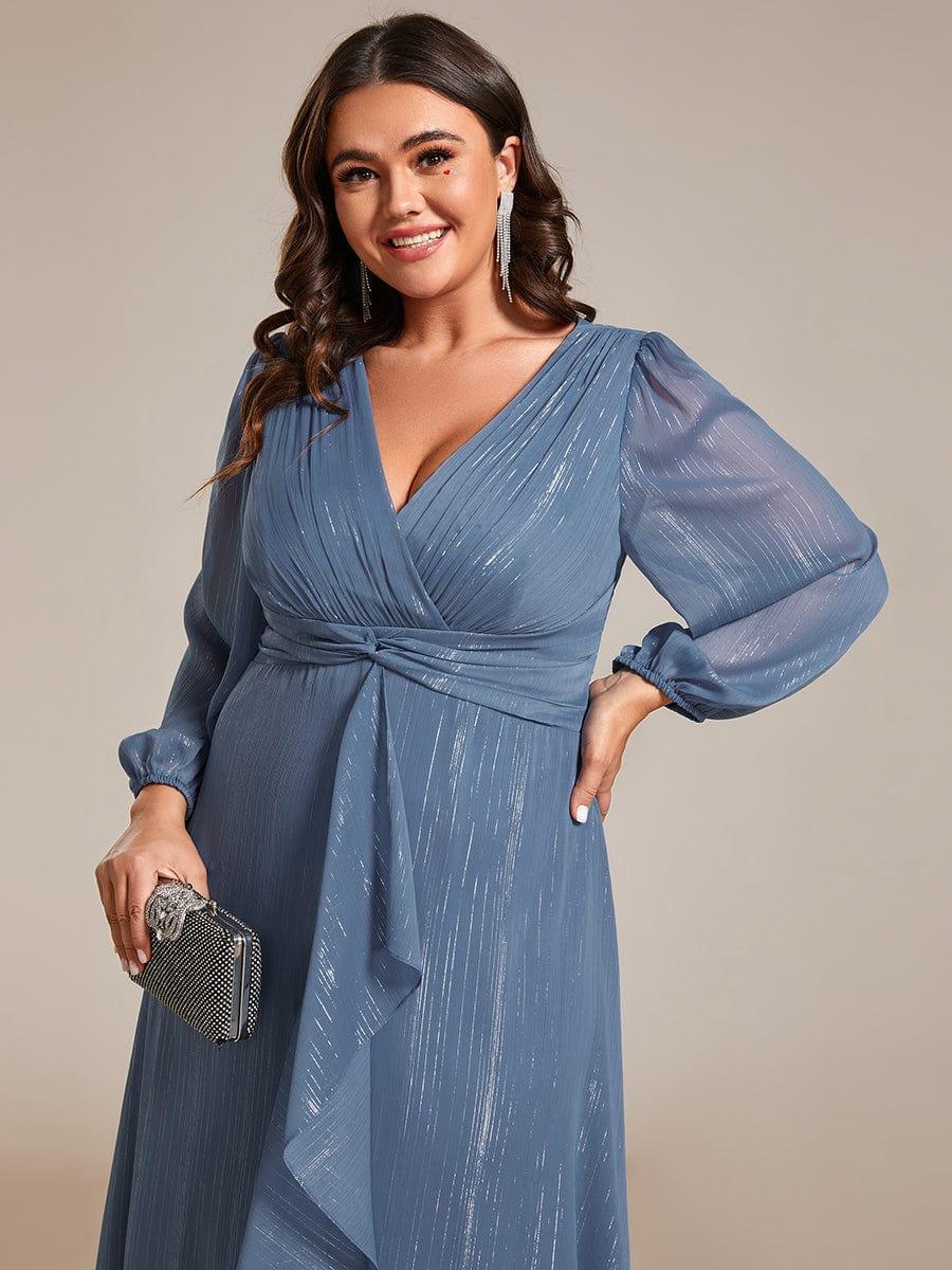 pretty EMBER|Plus Size Twist Knot Louts Leaf Long Sleeve A-Line Evening Dress